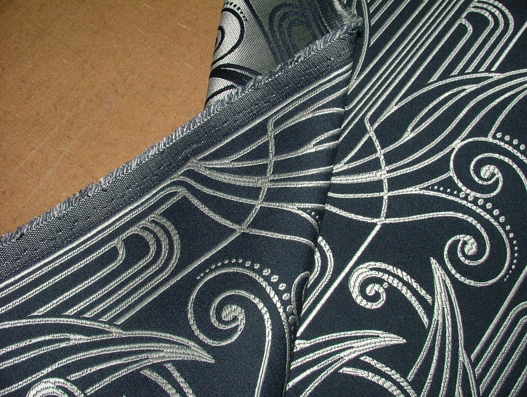 Waldorf Art Deco Navy Blue Silver Jacquard Curtain Upholstery Cushion Use Fabric