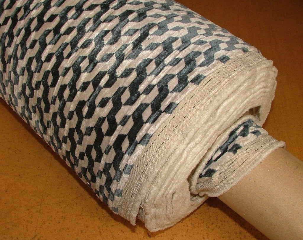 Blue Geometric Extra Thick Plush Velvet Fabric Curtain Upholstery Cushion