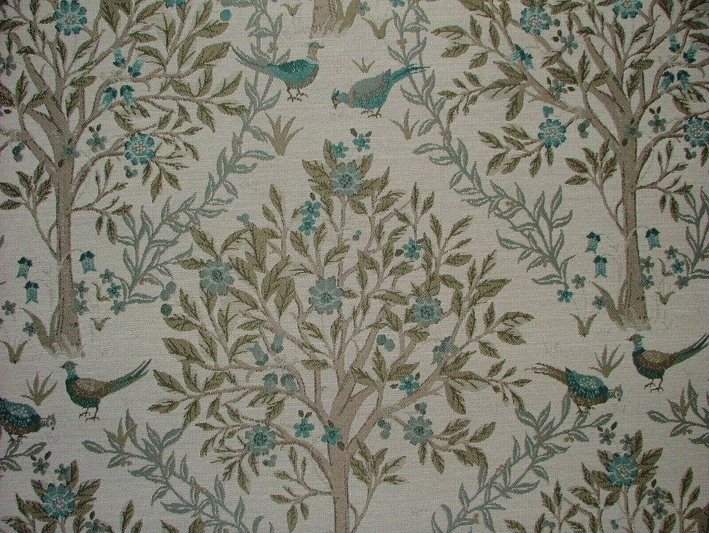 28 Metre Pheasants In The Trees Teal Jacquard Fabric Curtain Cushion Furnishings