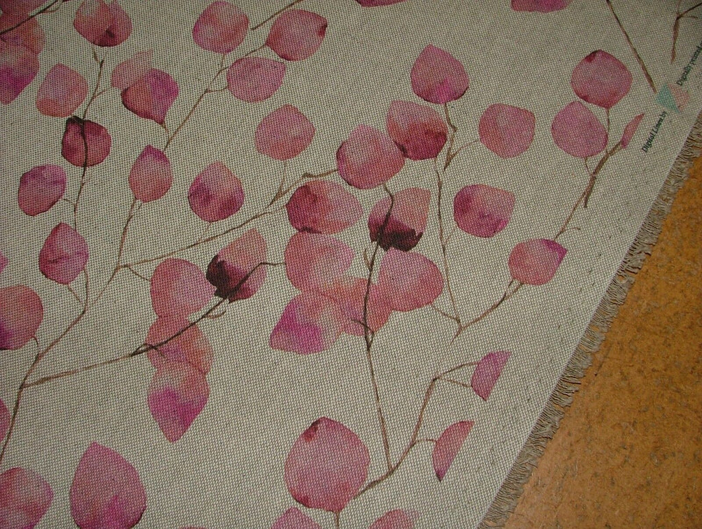 Eucalyptus Tree Leaf Pink Linen Cotton Fabric Curtain Cushion Upholstery Craft