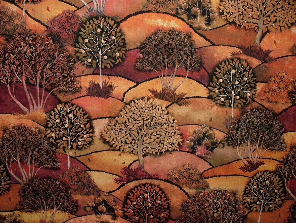 Autumn Meadow Tree Cotton Fabric Curtain Upholstery Cushion Blanket Throws Use