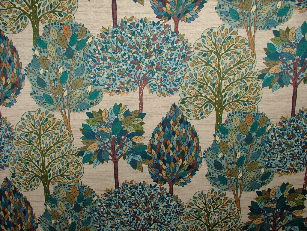 Foliage Fall Tree Teal Velvet Designer Fabric Curtain Upholstery Cushion