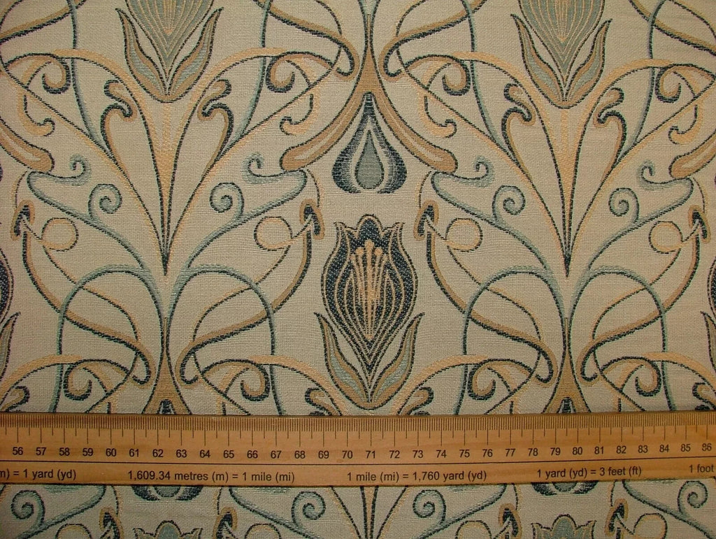 1 Metre Art Nouveau Tulip Navy Blue Jacquard Curtain Upholstery Cushion Fabric7