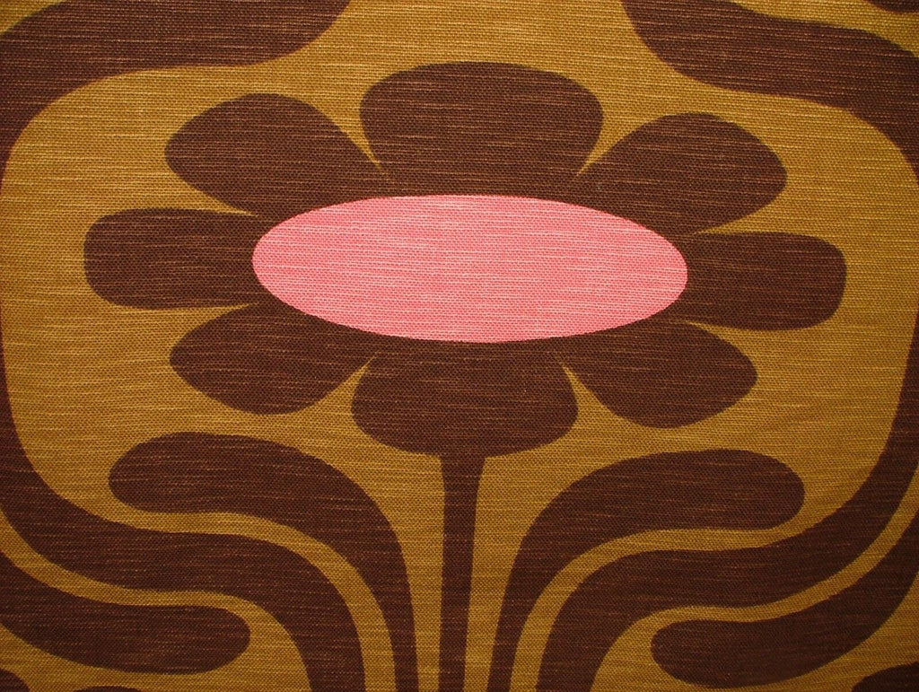 2 Metres Orla Kiely Slub Cotton Linen Fabric CLIMBING DAISY OCHRE TAN