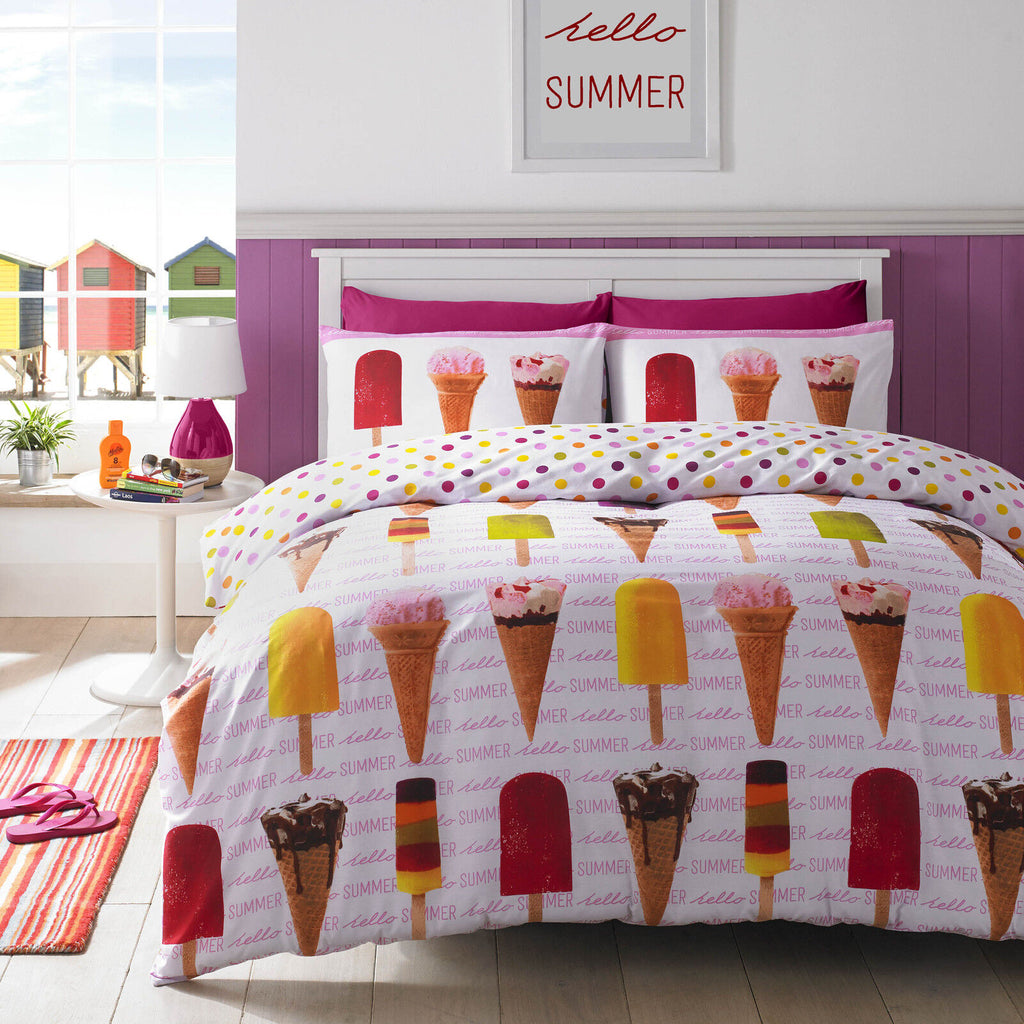 #Bedding Fresh Summer Popsicle Ice Cream Lolly Polka Dot Quilt Duvet Cover Set