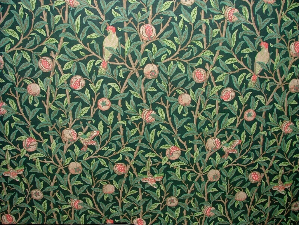 William Morris Bird & Pomegranate Deep Green Curtain Upholstery Cushion Fabric