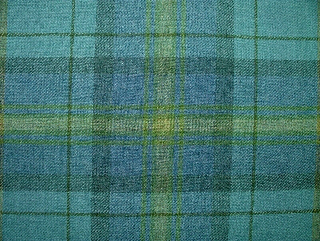 100% Shetland Wool Azure Blue Tartan Check Upholstery Curtain Cushion Fabric