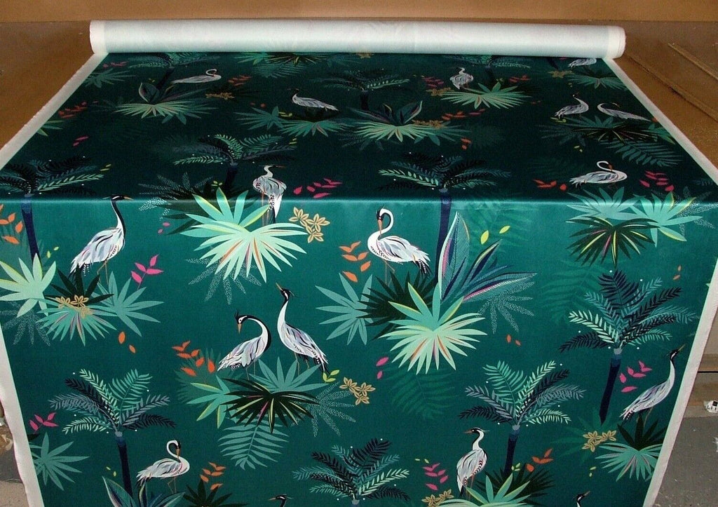 7.5 Metre Sara Miller Heron Teal Tropical Plush Velvet Fabric Curtain Upholstery