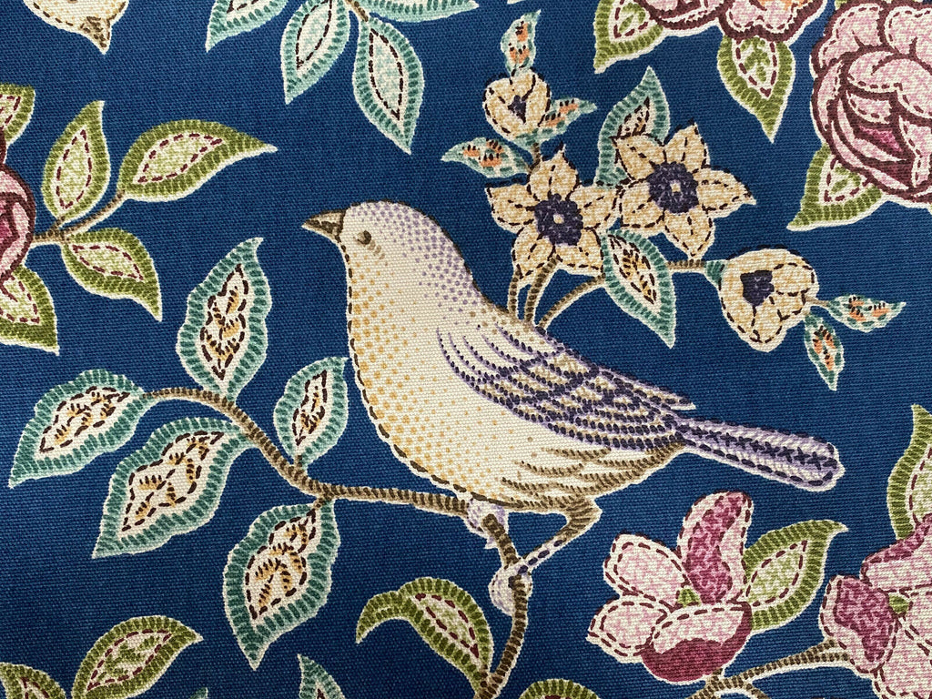 10 Metres Morris Bird Floral Blue Curtain Upholstery Roman Blind Quilting Fabric