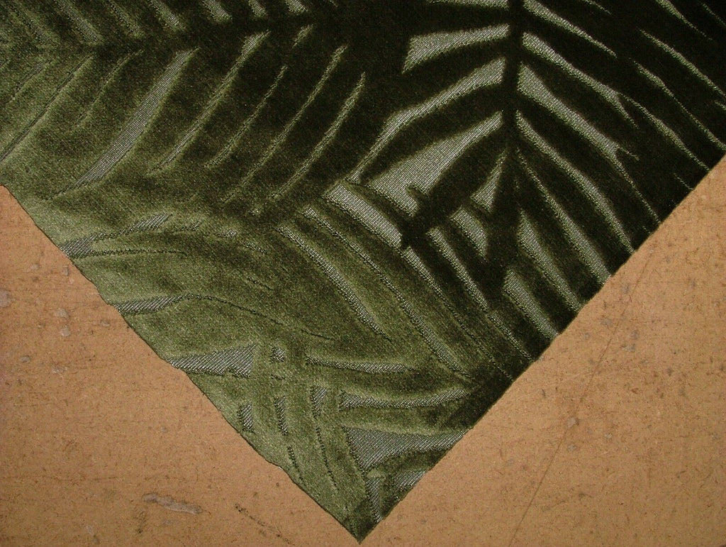 Olive Green Palm Leaf Plush Velvet Washable Fabric Curtain Upholstery Cushion