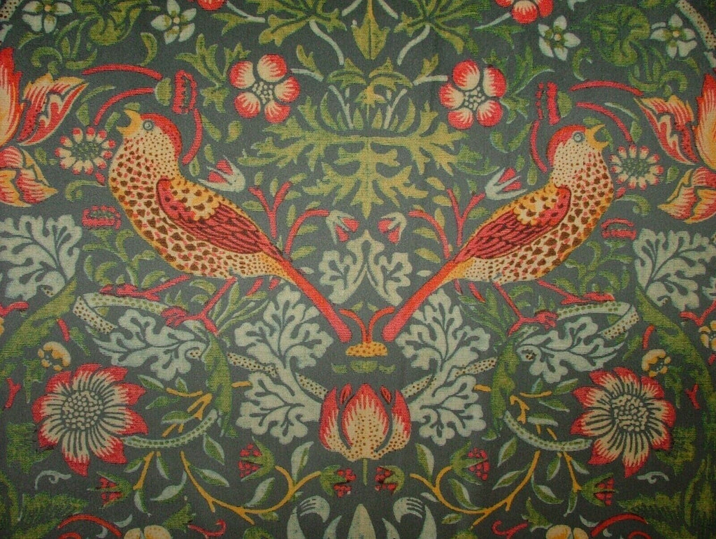 William Morris Strawberry Thief Grey Velvet Fabric Curtain Upholstery Cushion