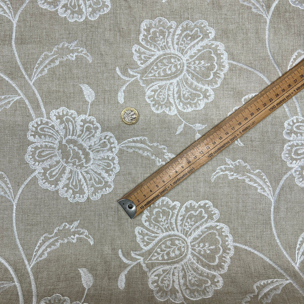 iLiv Embroidered Curtain Fabric 3.5 Metres Chantilly Stone Premium Upholstery9