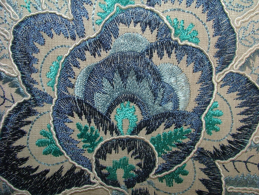 52 Metres Indigo Blue Floral Embroidered Fabric Curtain Upholstery Cushion Use6