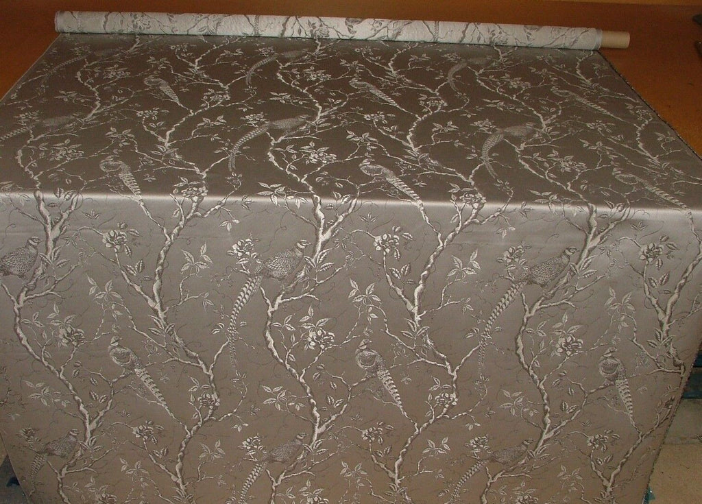 22 Metres Pheasant Bird Silver Jacquard Curtain Upholstery Cushion Fabric