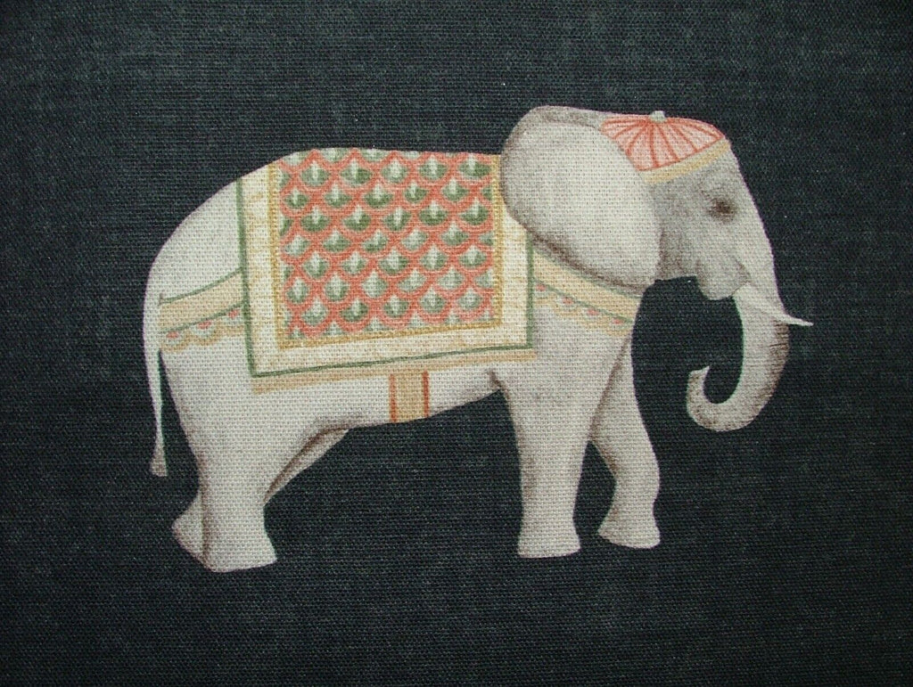 Jaipur Indian Elephant Noir Black Cotton Curtain Upholstery Cushion Blind Fabric