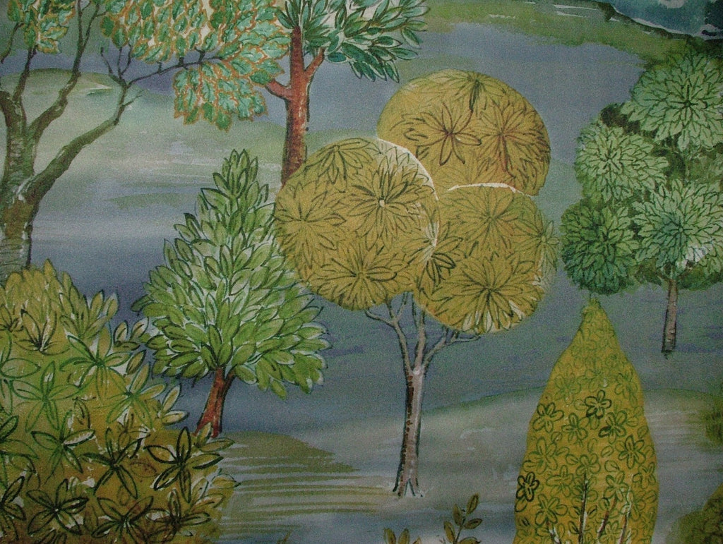 Velvet Cushion Upholstery Fabric - Meadow Trees  Blue Dawn 10 Metre Roll14