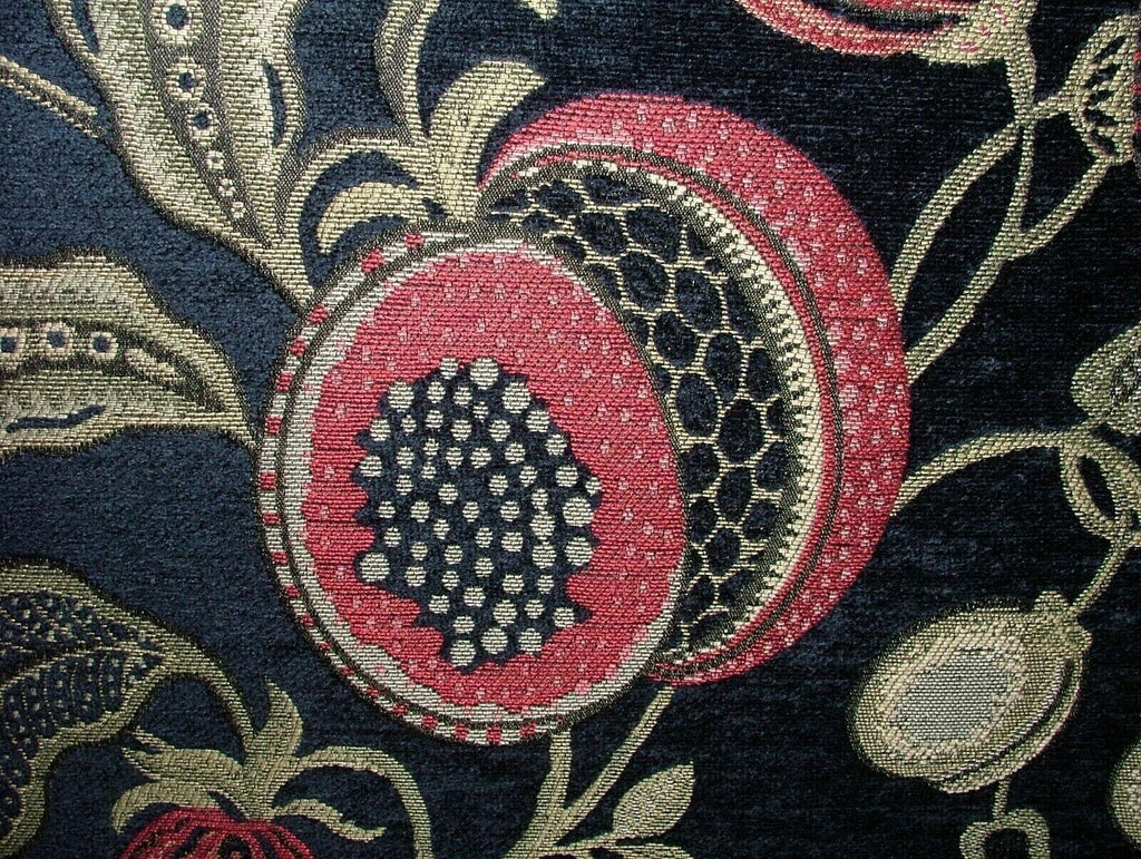 7 Metres Arts And Crafts Summer Fruits Blue Chenille Fabric Curtain Upholstery