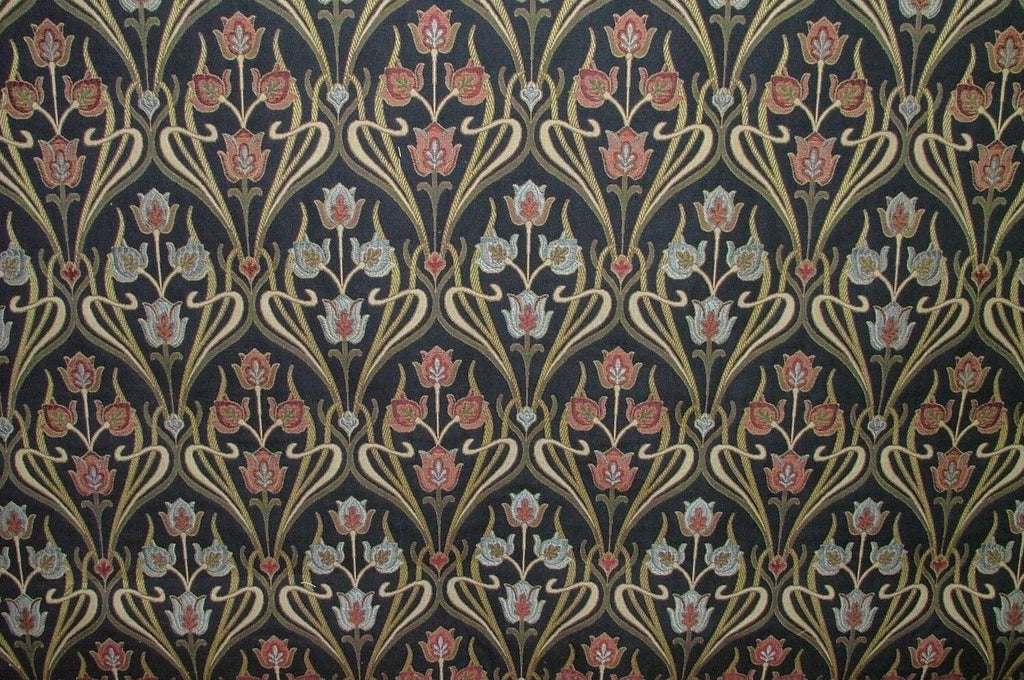 Art Nouveau Pugin Navy Woven Jacquard Curtain Upholstery Cushion Blind Fabric