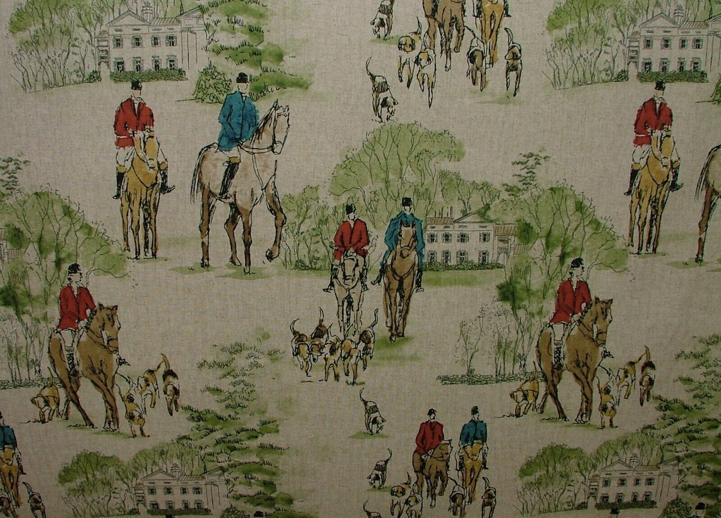 Horse And Hounds Hunting Velvet Fabric Curtain Upholstery Cushion Blinds