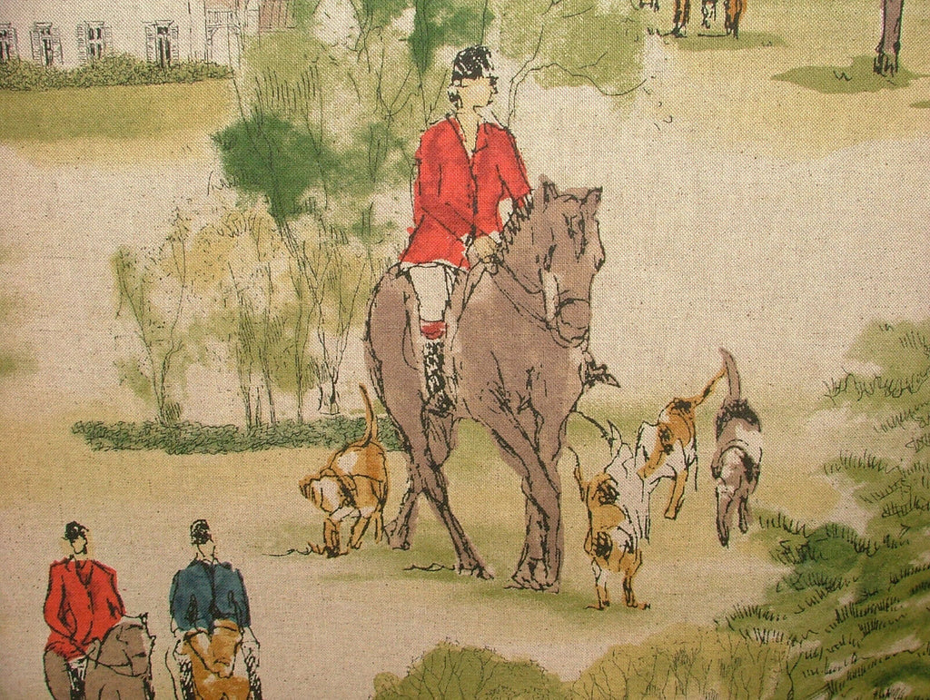 Horse And Hounds Hunting Linen Cotton Fabric Curtain Upholstery Cushion Blinds