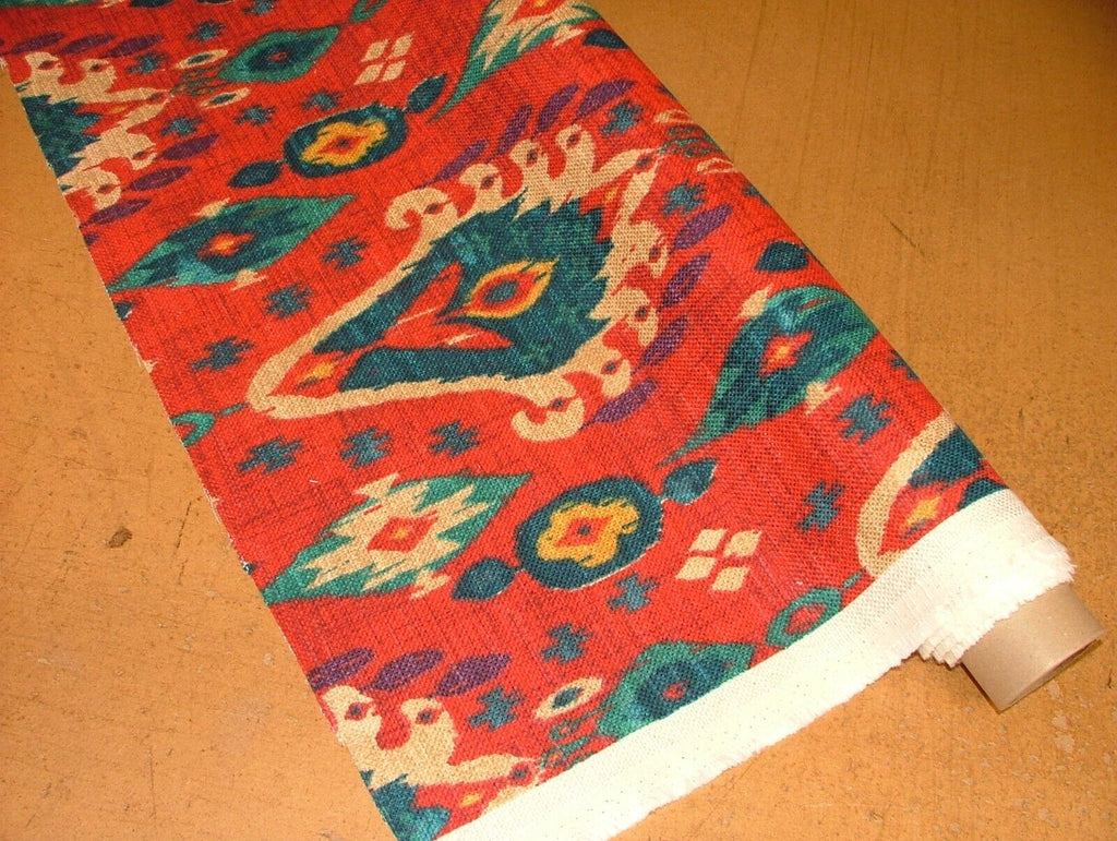 iLiv Boho Rouge Ikat Linen Blend Cotton Curtain Upholstery Cushion Fabric