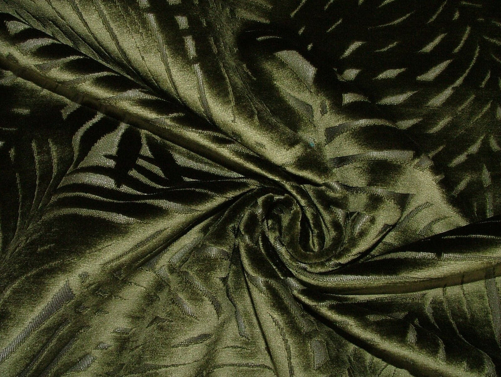 Olive Green Palm Leaf Plush Velvet Washable Fabric Curtain Upholstery Cushion