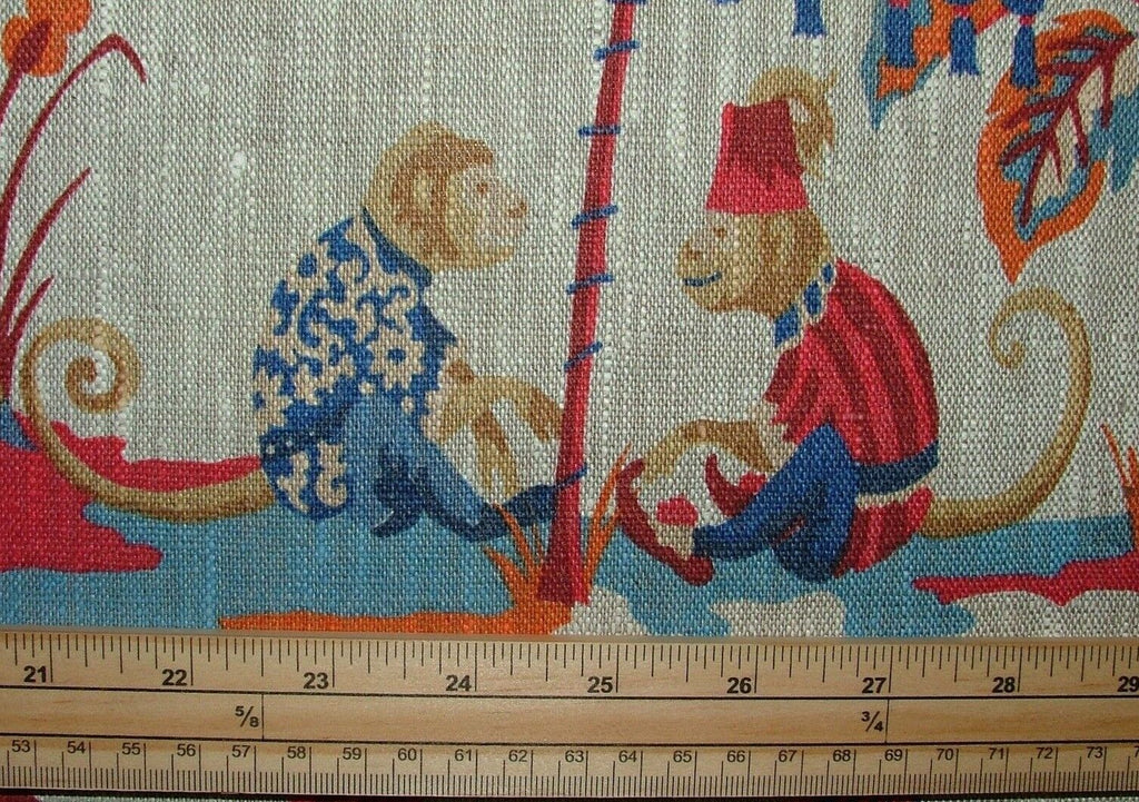 Monkey Parasol Rouge Red French 100% Linen Fabric Curtain Cushion Upholstery