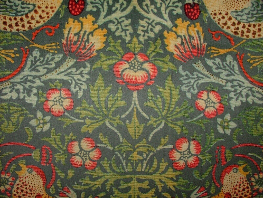 William Morris Strawberry Thief Grey Velvet Fabric Curtain Upholstery Cushion