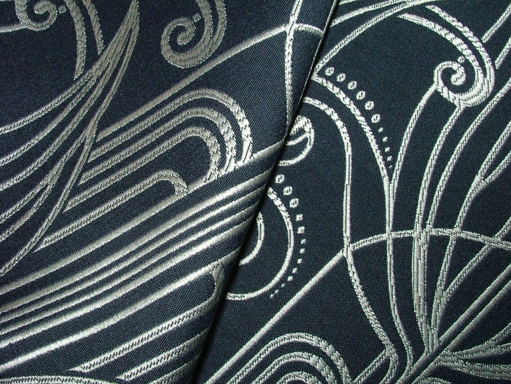 Waldorf Art Deco Navy Blue Silver Jacquard Curtain Upholstery Cushion Use Fabric