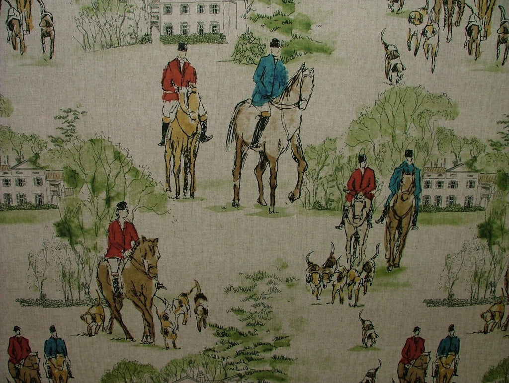 Horse And Hounds Hunting Velvet Fabric Curtain Upholstery Cushion Blinds