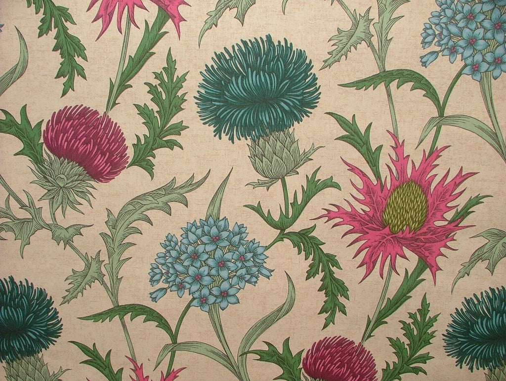 Scottish Thistle Carmine Cotton Curtain Upholstery Cushion Roman Blind Fabric