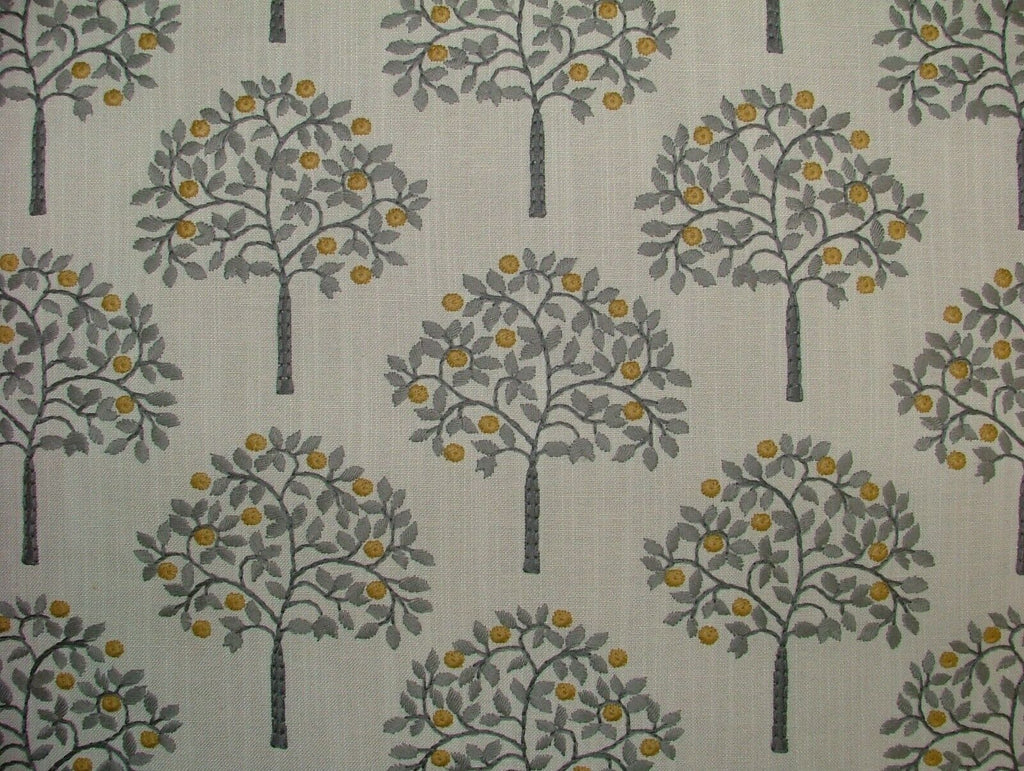 Orange Grove Ochre Embroidered Fabric Curtain Upholstery Cushion Roman Blinds