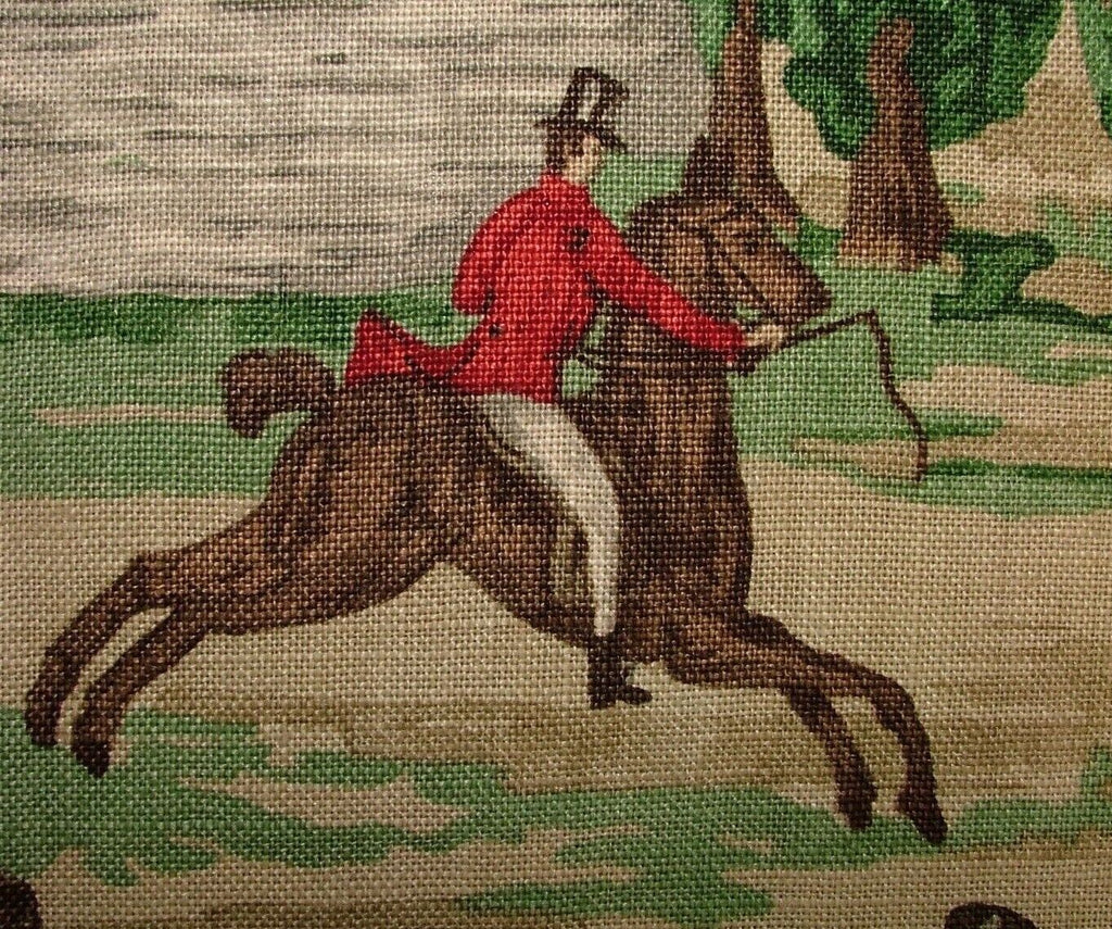 Sanderson Tally Ho Evergreen Crimson Hunting Horse Fabric Curtain Upholstery Use