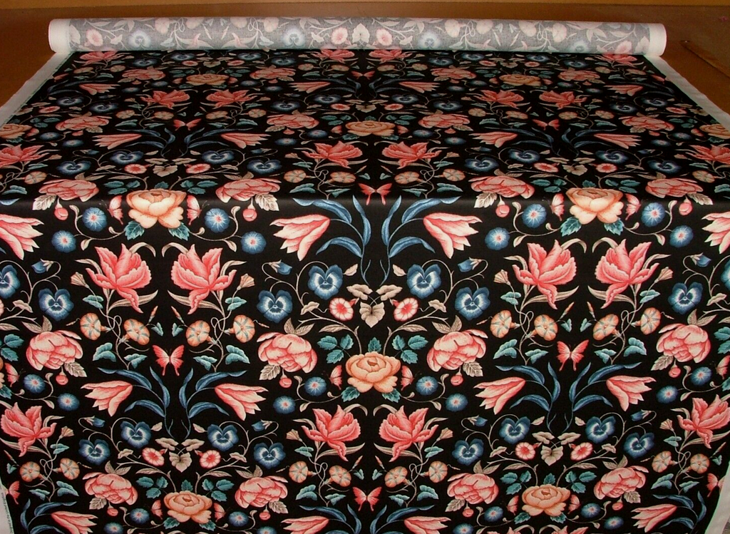 7.5 Metres iLiv Fontaine Onyx Floral Cotton Fabric Cushion Curtain Upholstery