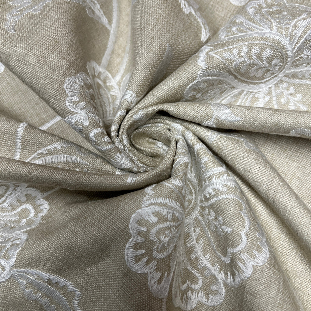 iLiv Embroidered Curtain Fabric 3.5 Metres Chantilly Stone Premium Upholstery10