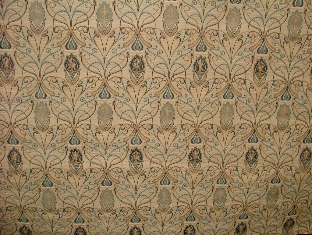 1 Metre Art Nouveau Tulip Navy Blue Jacquard Curtain Upholstery Cushion Fabric1