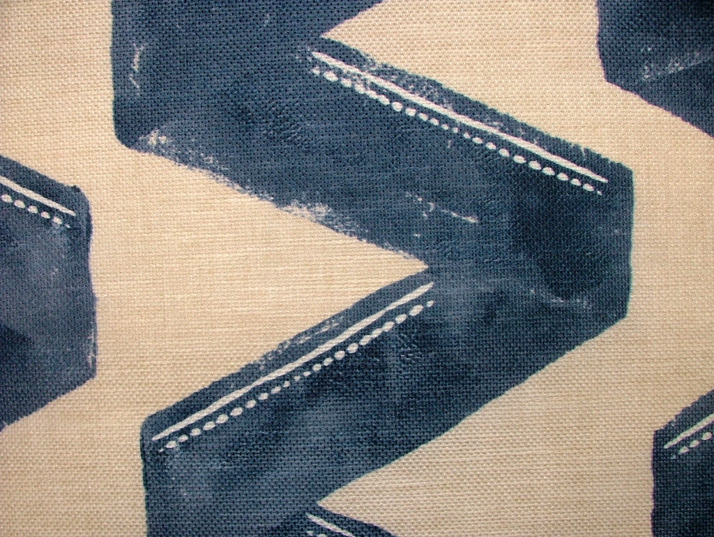 2.1 Mètres Zigana Marine Mélange Lin Zigzag Tissu Rideau Tapisserie Coussin1