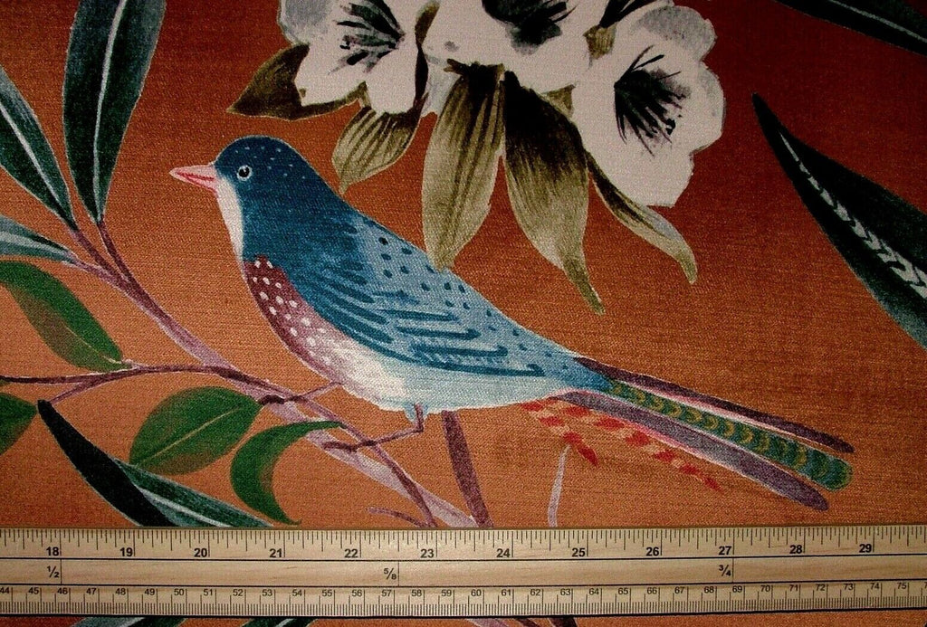 Shangri La Antique Floral Exotic Bird Velvet Fabric Curtain Upholstery Cushion