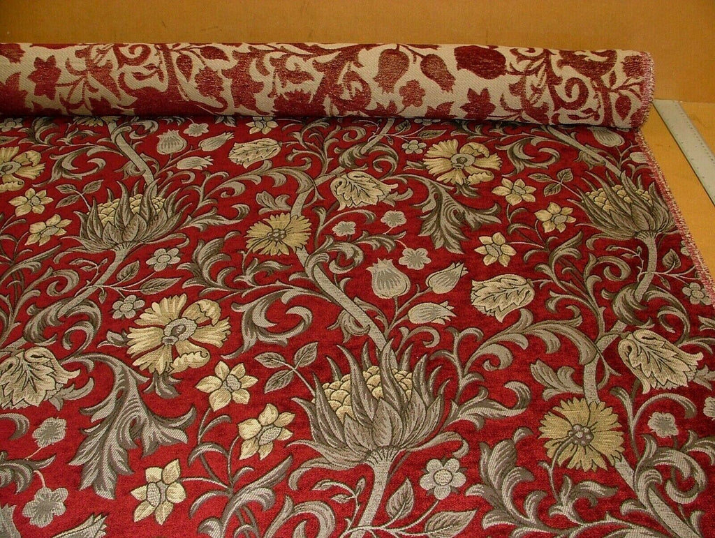 Scottish Thistle Red Chenille Fabric Curtain Cushion Upholstery Throws Blinds