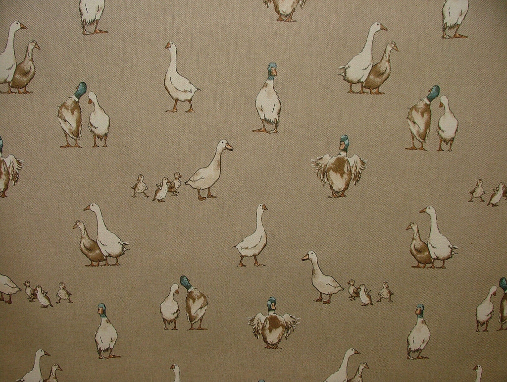 Mini Prints Ducks Animals Linen Look Fabric Curtain Upholstery Blinds