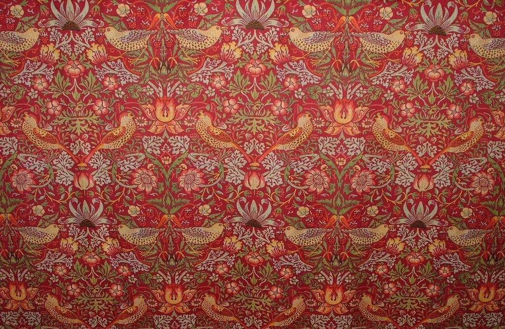 William Morris Strawberry Thief Wine Velvet Fabric Curtain Upholstery Cushion