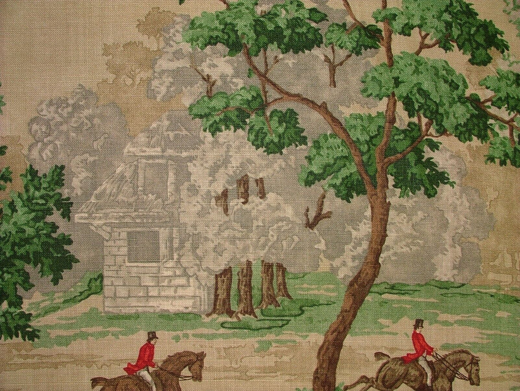 Sanderson Tally Ho Evergreen Crimson Hunting Horse Fabric Curtain Upholstery Use