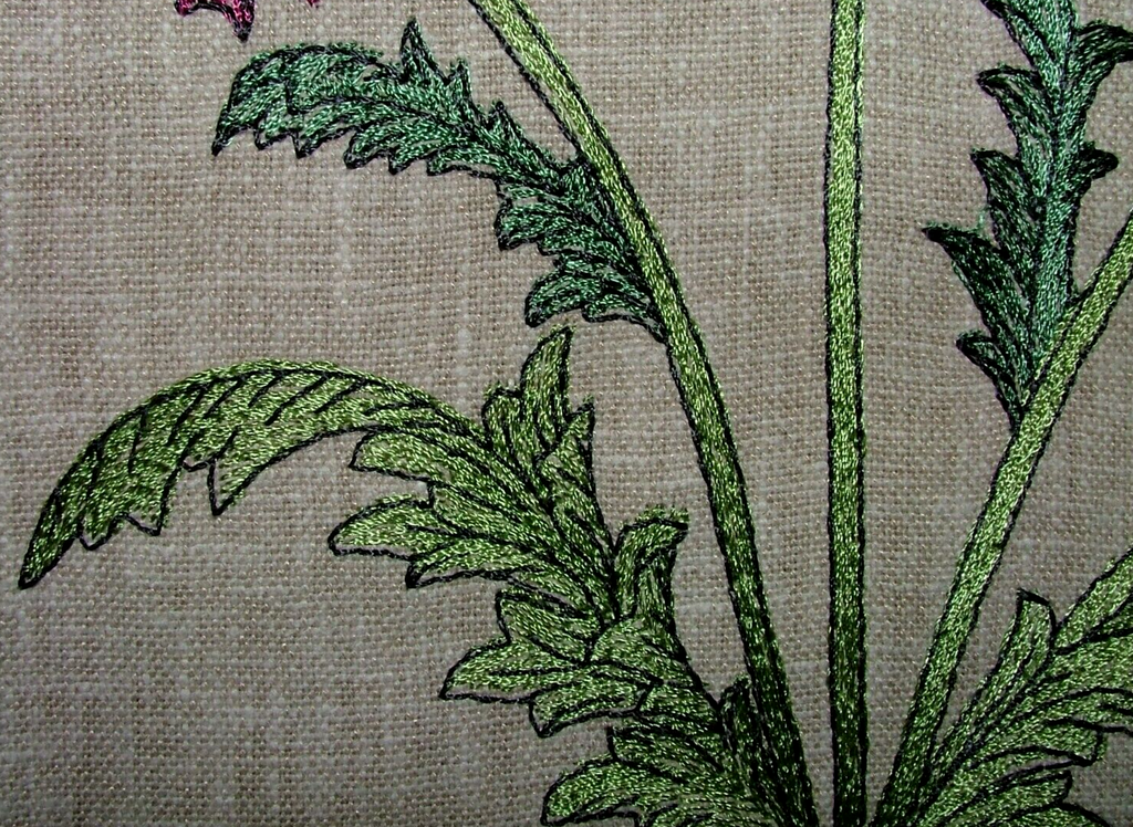 2.5 Metre Embroidered Scottish Thistle Carmine Fabric Curtain Upholstery Cushion