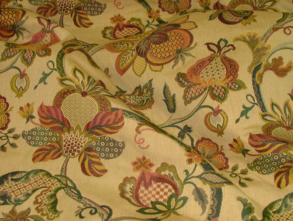 Jacobean Garden Gold Woven Tapestry Jacquard Curtain Upholstery Designer Fabric