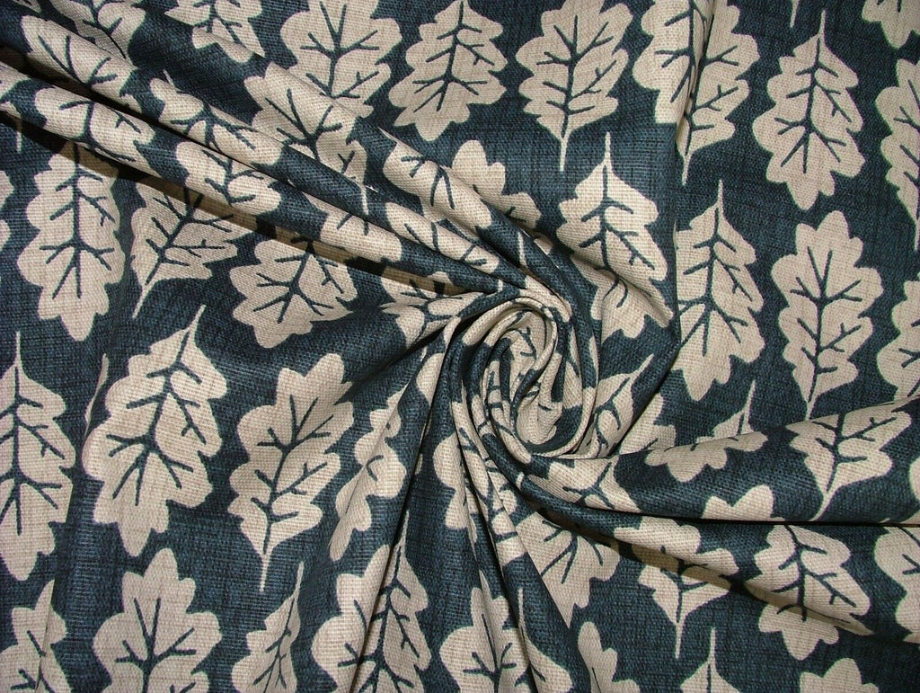 6 Metres Oak Leaf Midnight Blue Woven Cotton Fabric Cushion Curtain Upholstery