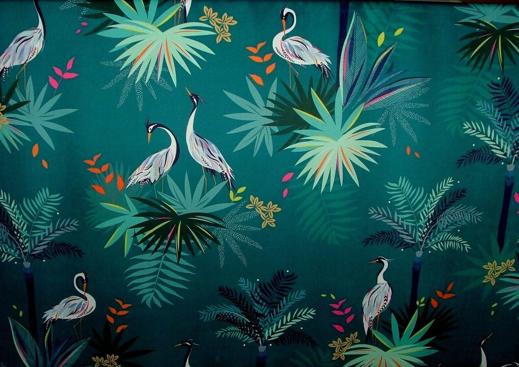 7.5 Metre Sara Miller Heron Teal Tropical Plush Velvet Fabric Curtain Upholstery