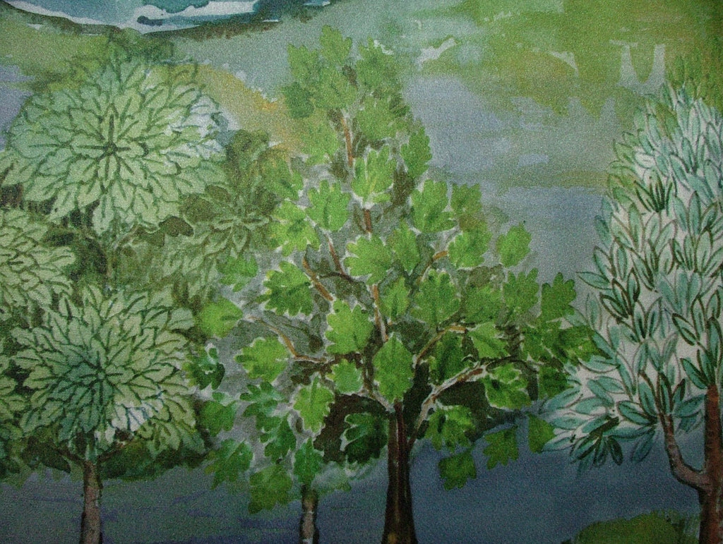 Velvet Cushion Upholstery Fabric - Meadow Trees  Blue Dawn 10 Metre Roll12