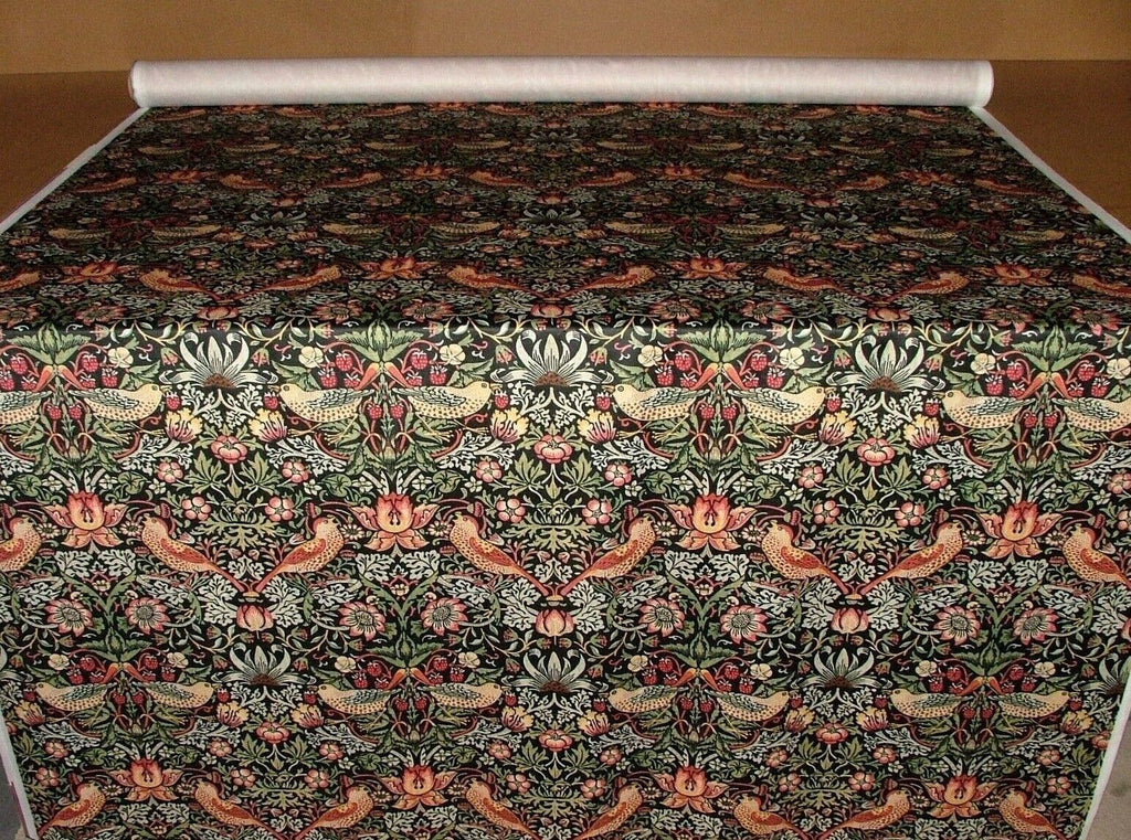 William Morris Strawberry Thief Black Velvet Fabric Curtain Upholstery Cushion