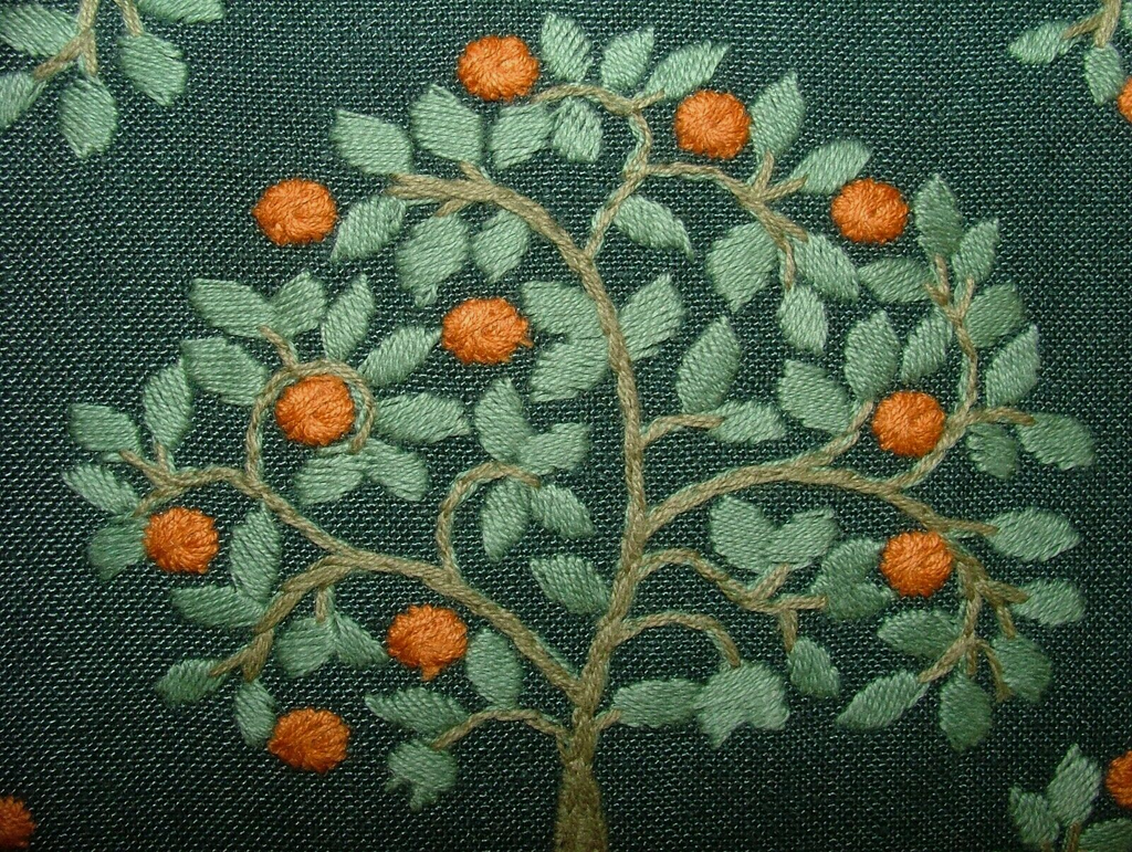 Orange Grove Pine Green Embroidered Fabric Curtain Upholstery Cushion Multi Use