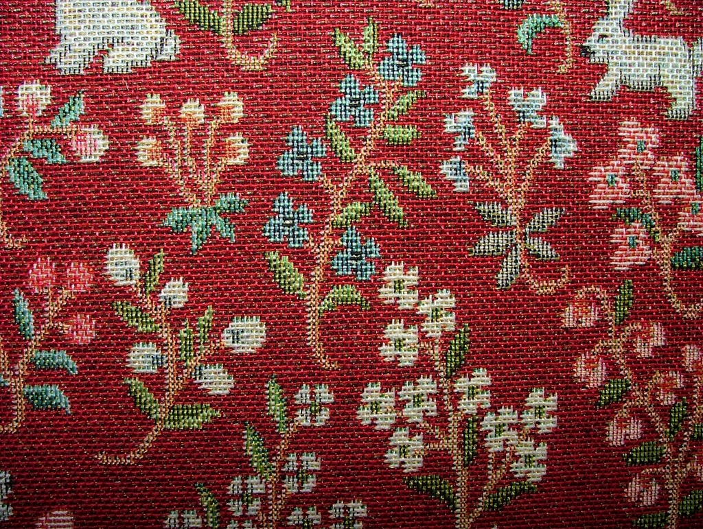 Jacobean Garden Animals Red Tapestry Fabric Curtain Upholstery Cushion Blind Use